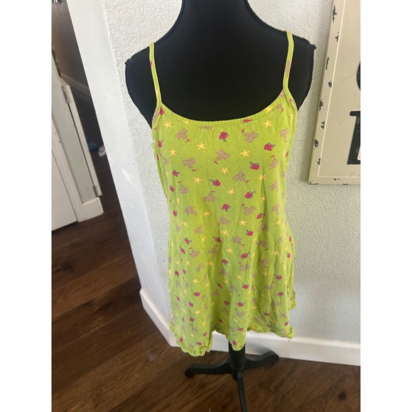 Q&A Other - Q&A Lime Green Beach Print Spaghetti Strap Nightgown Sandcastle Stars L